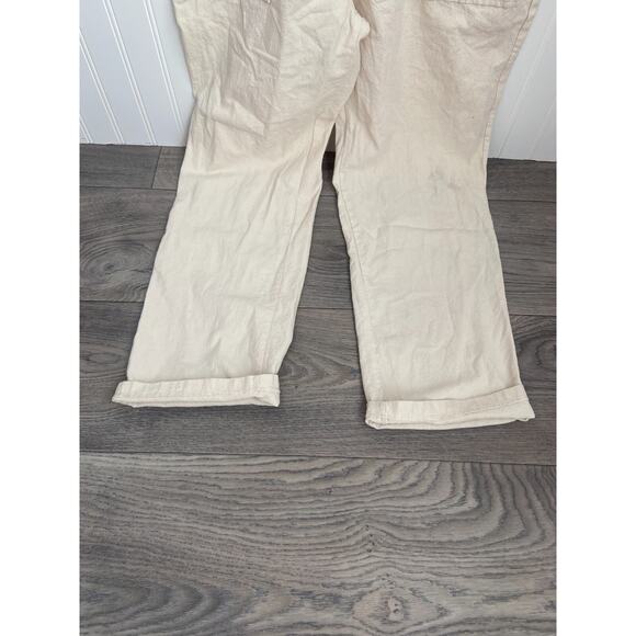 Biboverall Linen Blend Jumpsuit Women's Large Beige Ankle Length Beach Vacation - Picture 3 of 5